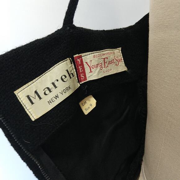 Vintage 50s Marek New York Black Maxi Dress Size S Wool Blend Belted Avant Garde - Picture 9 of 10